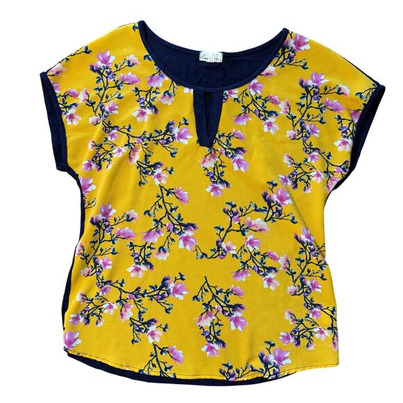 Women’s Medium Blouse Yellow Floral Navy - Picture 1 of 3